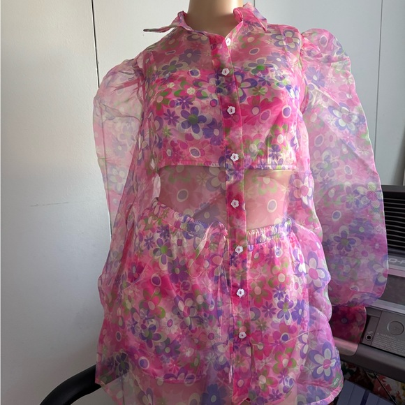 Sugar Thrillz Pink Floral Sheer Set - Picture 4 of 10